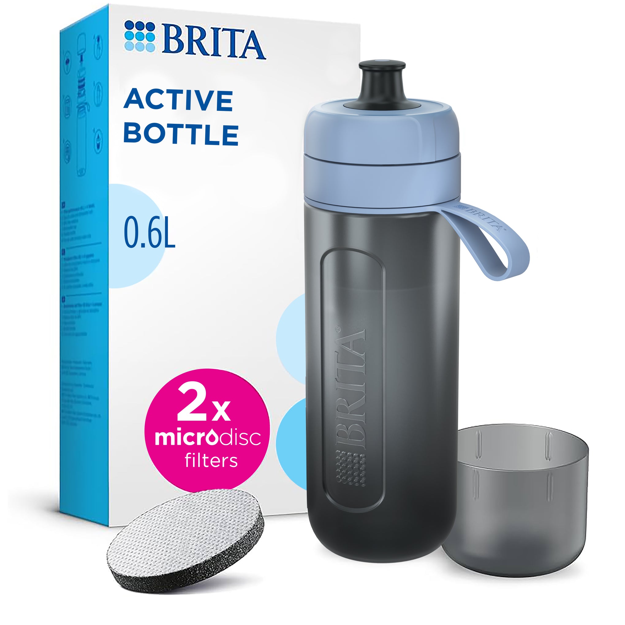 Active Water Filter Bottle 600ml - Blue